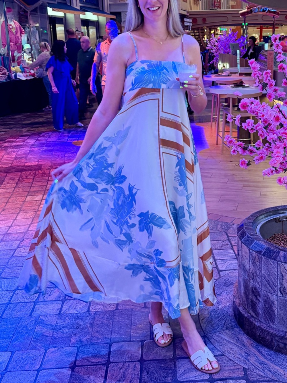Petal & Pup Blue and Tan Floral Maxi Dress